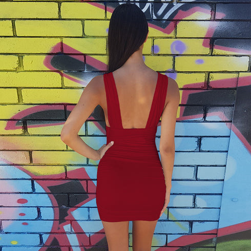 Sexy Women's Bodycon Sleeveless Slim Deep V Pleated Dresses