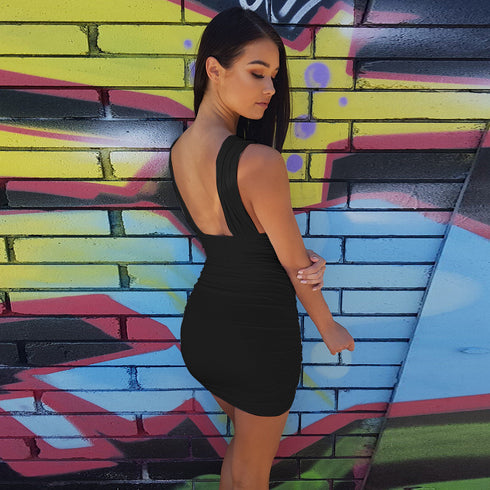 Sexy Women's Bodycon Sleeveless Slim Deep V Pleated Dresses