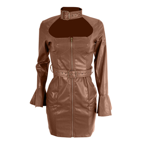 Sexy Women's Imitation Leather Bodycon Cocktail Dresses