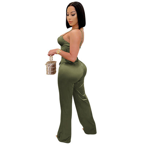 Sexy Women's Lift the Hips Pure Color Sleeveless Jumpsuit