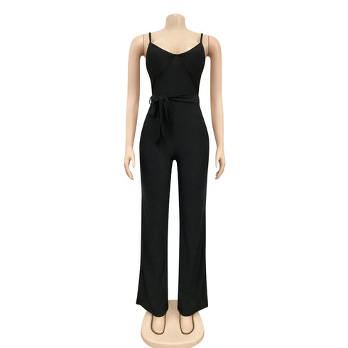 Sexy Women's Lift the Hips Pure Color Sleeveless Jumpsuit