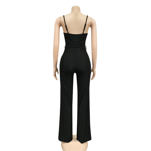 Sexy Women's Lift the Hips Pure Color Sleeveless Jumpsuit