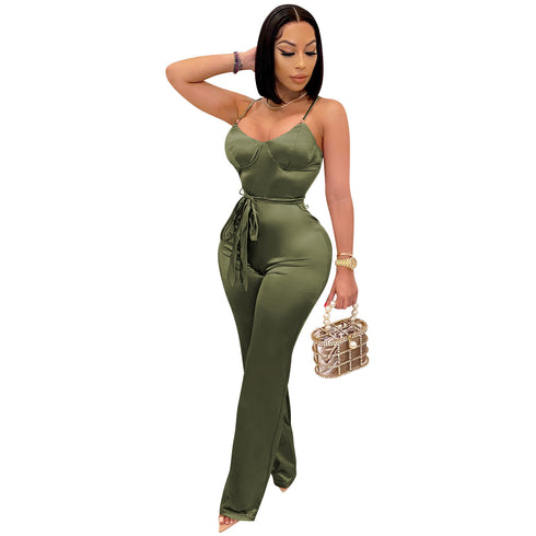Sexy Women's Lift the Hips Pure Color Sleeveless Jumpsuit