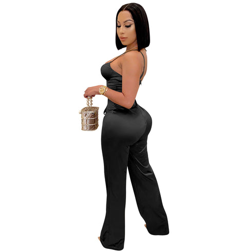 Sexy Women's Lift the Hips Pure Color Sleeveless Jumpsuit