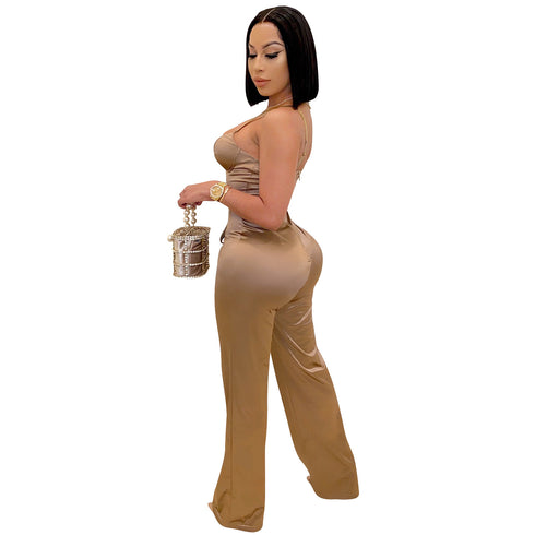 Sexy Women's Lift the Hips Pure Color Sleeveless Jumpsuit