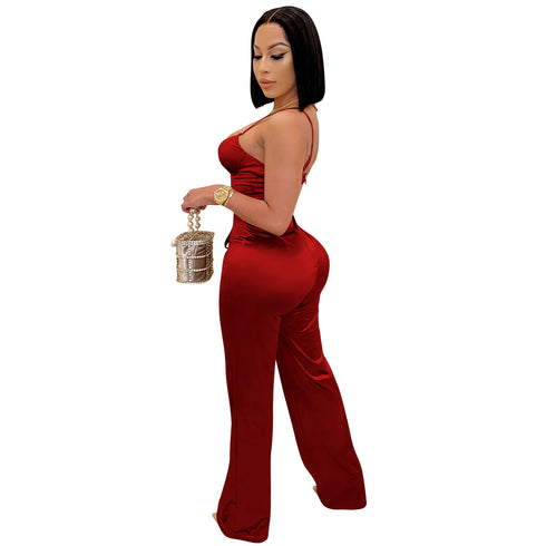 Sexy Women's Lift the Hips Pure Color Sleeveless Jumpsuit