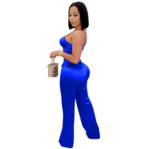 Sexy Women's Lift the Hips Pure Color Sleeveless Jumpsuit