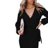 Sexy Women's Long Sleeve Dress V Neck Knit Long Dress