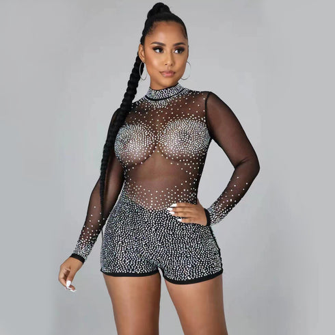 Sexy Women's Long Sleeve Sequins Nightclub Rompers