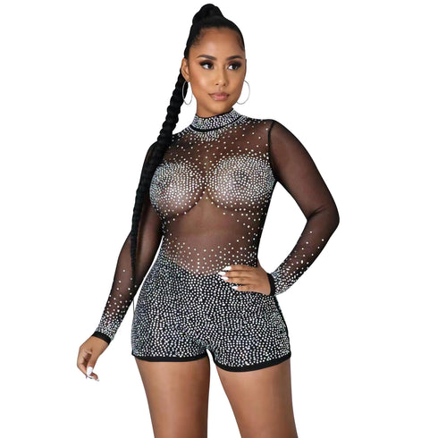 Sexy Women's Long Sleeve Sequins Nightclub Rompers