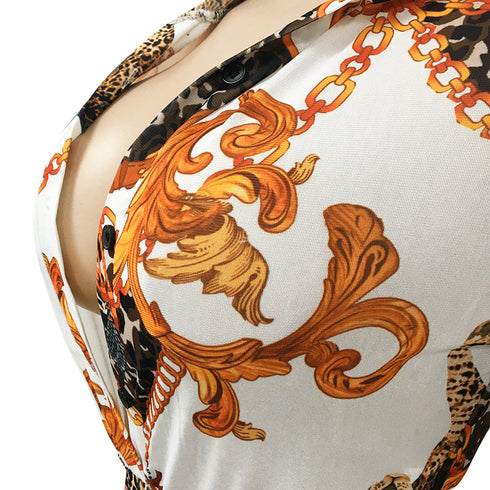 Sexy Women's Long Sleeve Zipper Printed Rompers