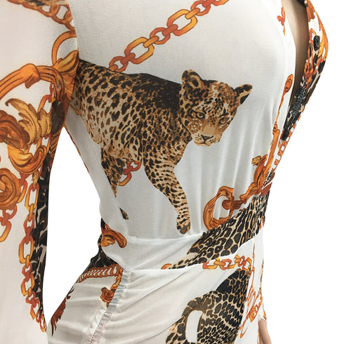 Sexy Women's Long Sleeve Zipper Printed Rompers