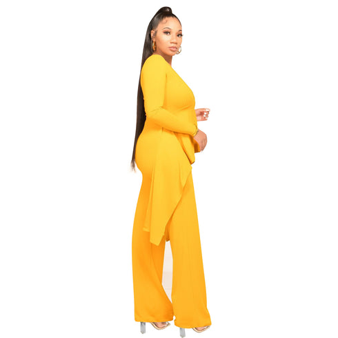 Sexy Women's Outfit Pure Color Yellow Jumpsuits