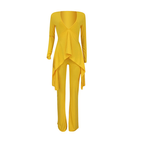 Sexy Women's Outfit Pure Color Yellow Jumpsuits