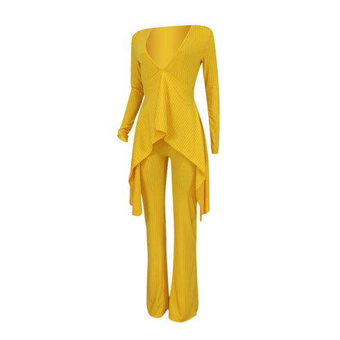 Sexy Women's Outfit Pure Color Yellow Jumpsuits
