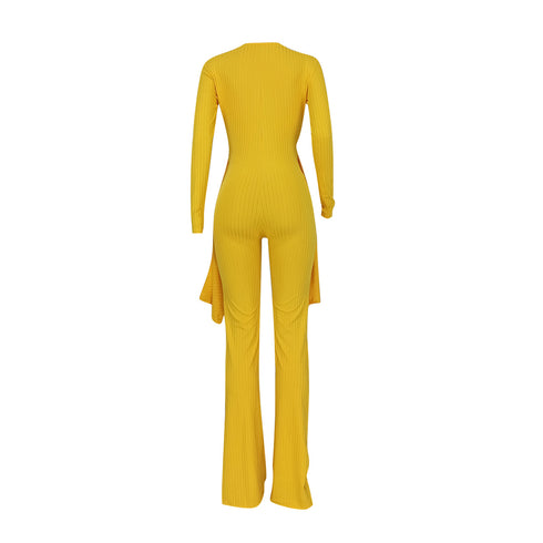 Sexy Women's Outfit Pure Color Yellow Jumpsuits