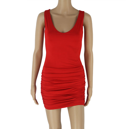 Sexy Women's Pleated Sleeveless Backless Bodycon Dresses