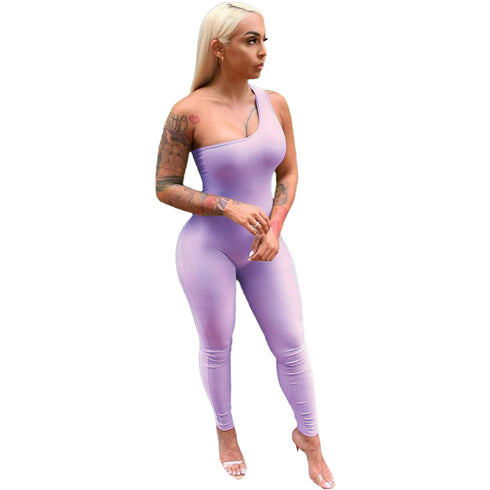 Sexy Women's Sleeveless Pure Color Workout Jumpsuits