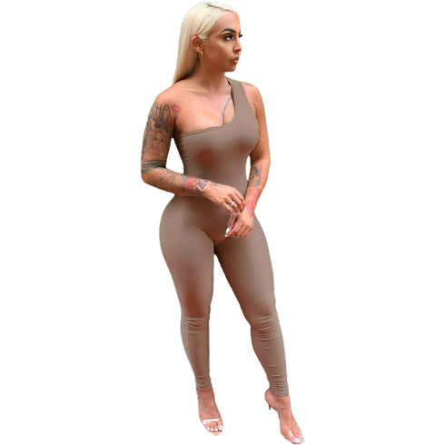 Sexy Women's Sleeveless Pure Color Workout Jumpsuits