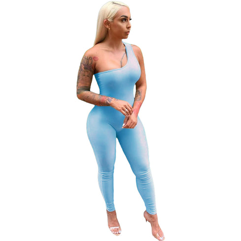 Sexy Women's Sleeveless Pure Color Workout Jumpsuits