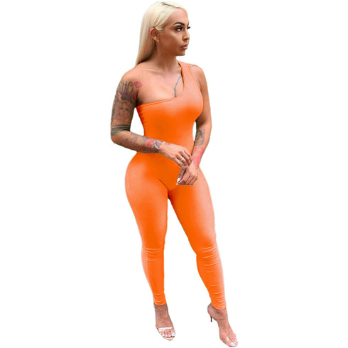 Sexy Women's Sleeveless Pure Color Workout Jumpsuits