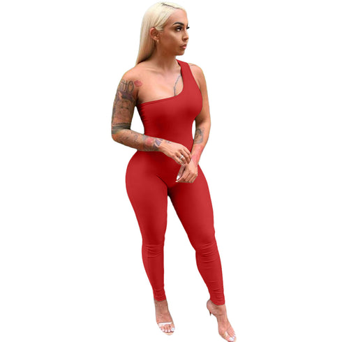 Sexy Women's Sleeveless Pure Color Workout Jumpsuits