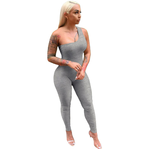 Sexy Women's Sleeveless Pure Color Workout Jumpsuits