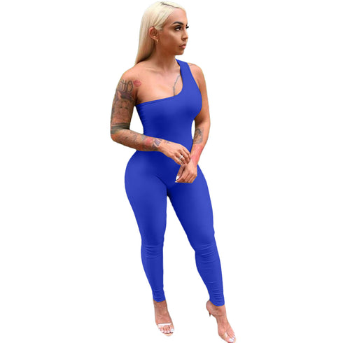 Sexy Women's Sleeveless Pure Color Workout Jumpsuits