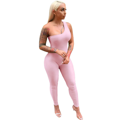 Sexy Women's Sleeveless Pure Color Workout Jumpsuits