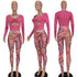 Sexy Women's Slim Fit Two Piece Outfits Top Print Pant