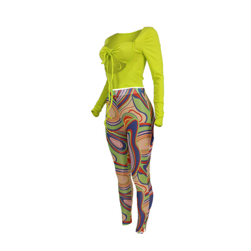 Sexy Women's Slim Fit Two Piece Outfits Top Print Pant