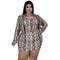 Sexy Women's Zipper Jacket Snakeprint Dress Two Piece Outfits