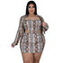 Sexy Women's Zipper Jacket Snakeprint Dress Two Piece Outfits