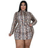 Sexy Women's Zipper Jacket Snakeprint Dress Two Piece Outfits