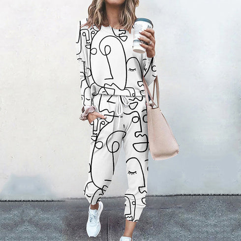 Simple Casual Fashion Print Women's Two Piece Outfits