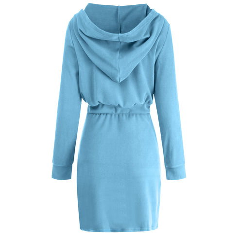 Simple Dress with Hooded Long Sleeves Dress for Women