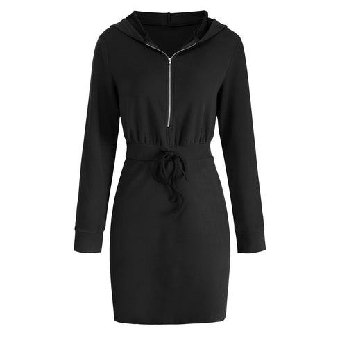 Simple Dress with Hooded Long Sleeves Dress for Women