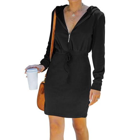 Simple Dress with Hooded Long Sleeves Dress for Women