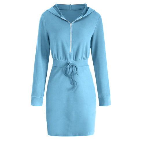 Simple Dress with Hooded Long Sleeves Dress for Women