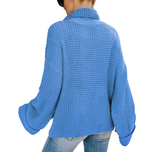 Simple Loose High Neck Pullover Sweater Women's Knit Tops