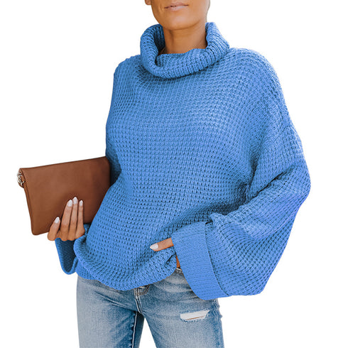 Simple Loose High Neck Pullover Sweater Women's Knit Tops