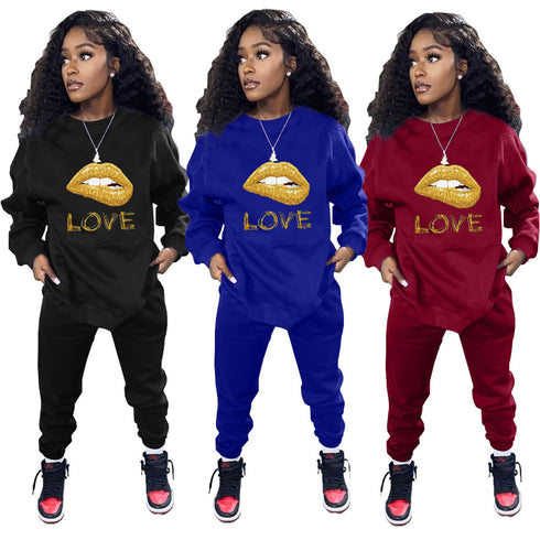 Simple Sportswear Hoodie Women's Two Piece Outfits