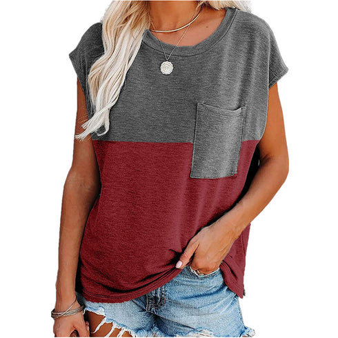 Simple Women's Plus Size Patchwork Short Sleeve T-Shirt