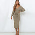 Simple Women's V Neck Long Sleeves Knitted Dress