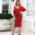 Simple Women's V Neck Long Sleeves Knitted Dress