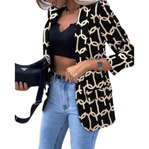 Slim Fit Coat Long Sleeve Women's Print Blazers Jackets