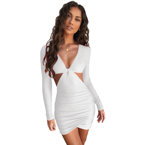 Slim Fit Long Sleeve Hollow Out Women's Bodycon Dresses