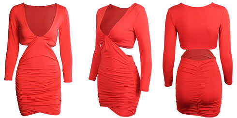 Slim Fit Long Sleeve Hollow Out Women's Bodycon Dresses