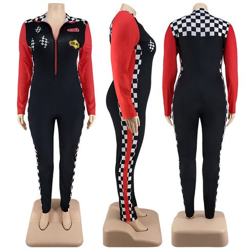 Slim Fit Women's Plus Size Zipper Clash Jumpsuits