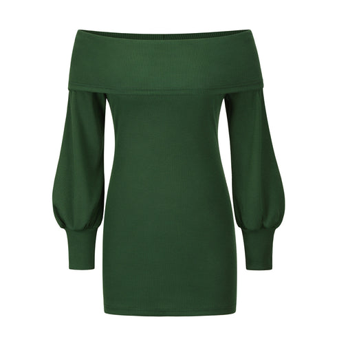 Slim Women's Hip Wrap Puff Sleeve Off Shoulder Dress